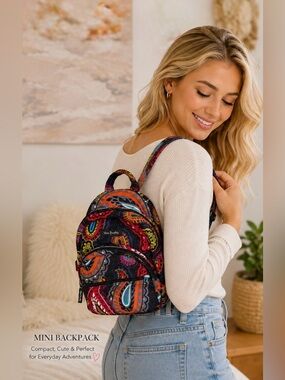 Vera Bradley Paisley pattern Mini Lighwright Backpack with Multicolor Accents